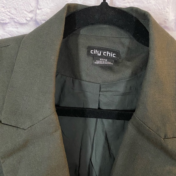 City Chic Olive Green Sicilian Linen-Blend Blazer Plus Size 14 - Picture 5 of 8